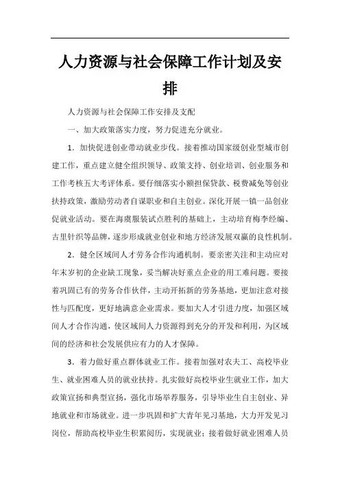 人力资源与社会保障工作计划及安排