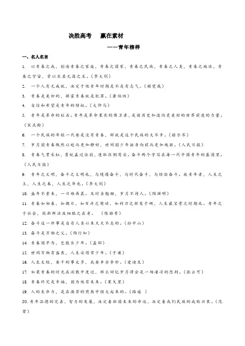 专题03  青年榜样-2023年高考语文作文典型素材+话题挖掘+运用示例