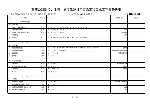 工程量收方、分析表
