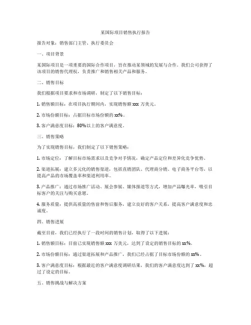 某国际项目销售执行报告