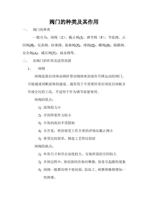 阀门的种类及其作用
