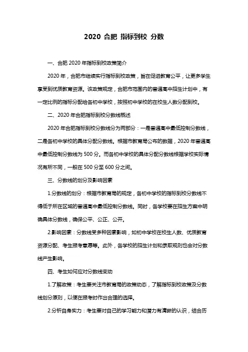 2020 合肥 指标到校 分数