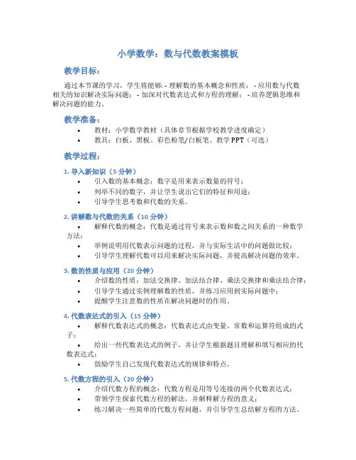 小学数学数与代数教案模板