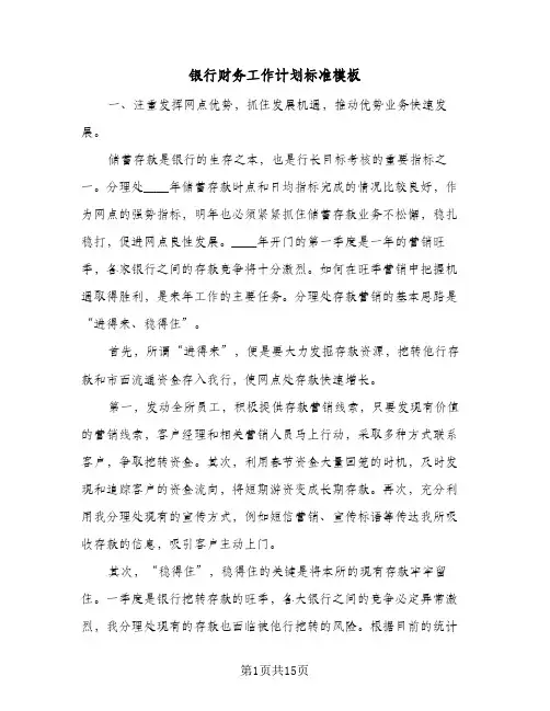 2024年银行财务工作计划标准模板（6篇）