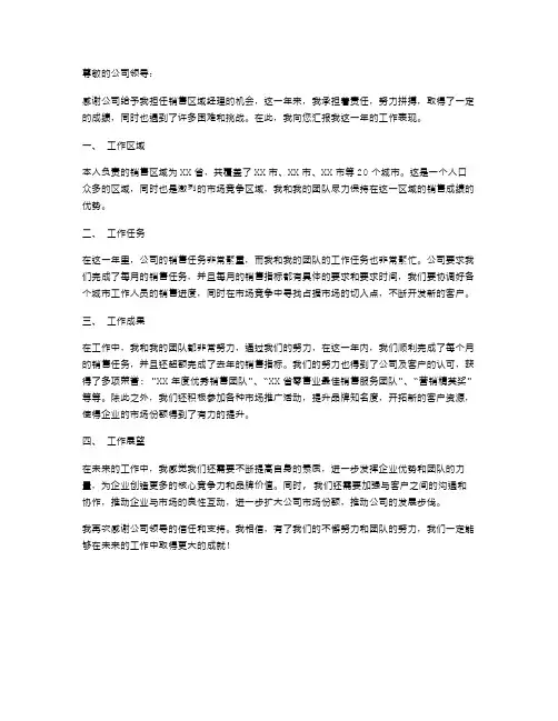销售区域经理述职报告