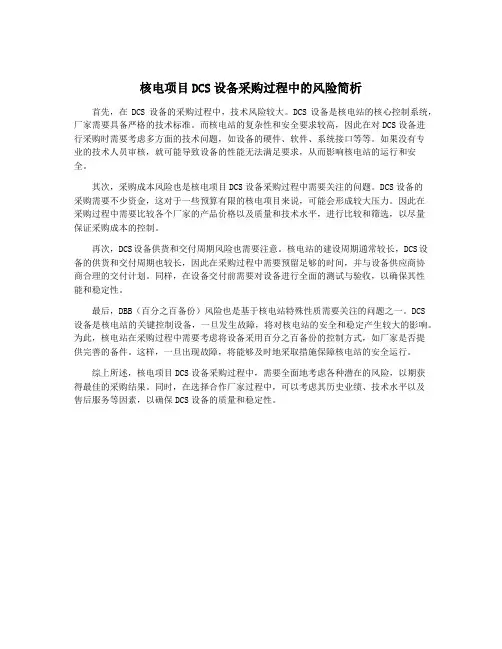 核电项目DCS设备采购过程中的风险简析