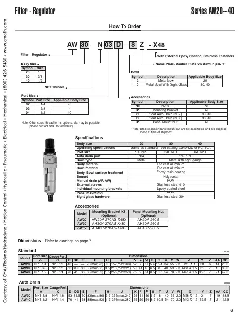 SMC AW20~40 过滤器-压力减震器说明书