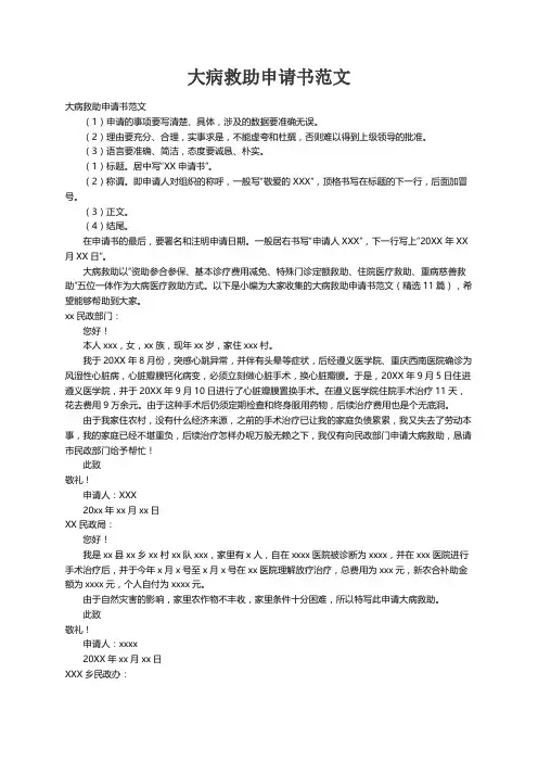 大病救助申请书范文（精选11篇）