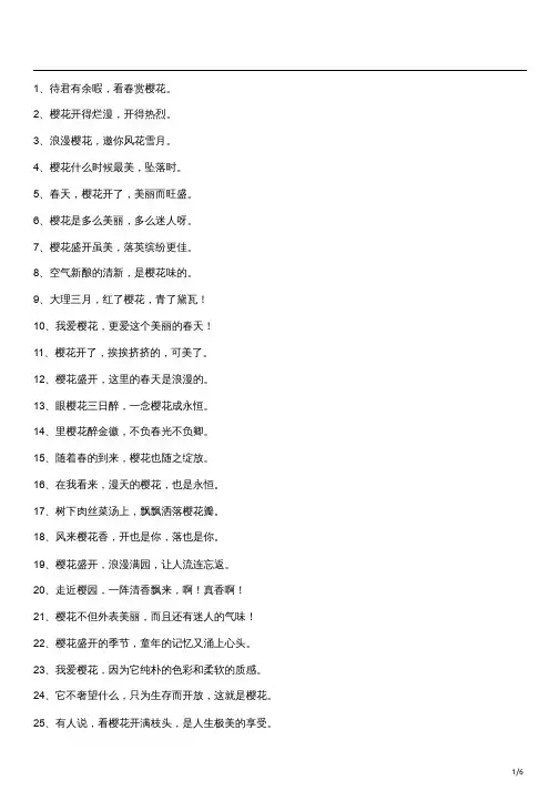 赞美樱花开的短句