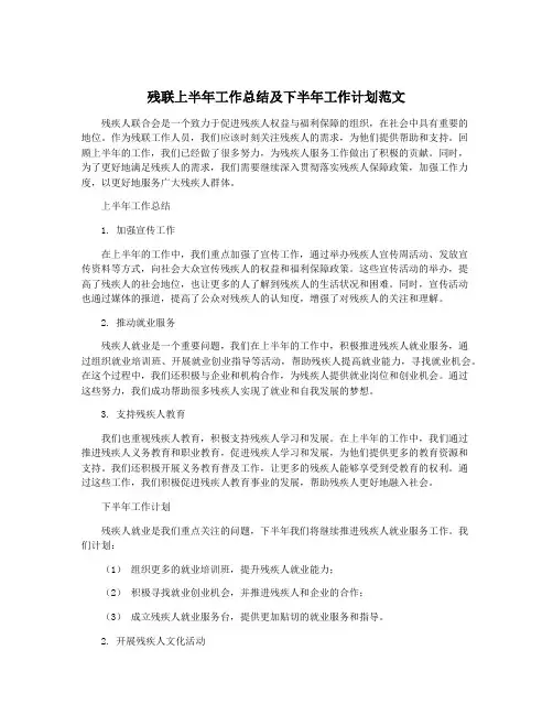 残联上半年工作总结及下半年工作计划范文