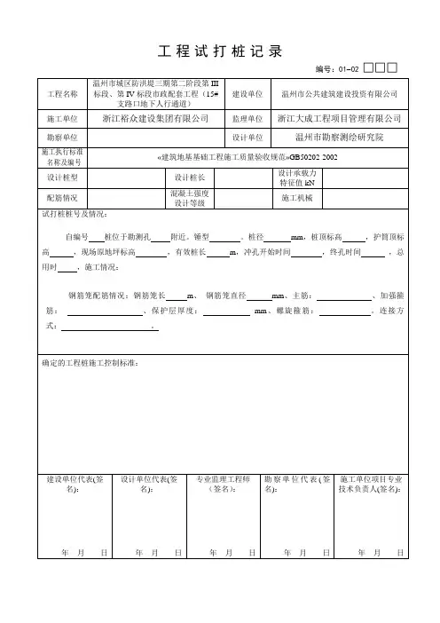 工程试打桩记录(冲孔灌注桩)