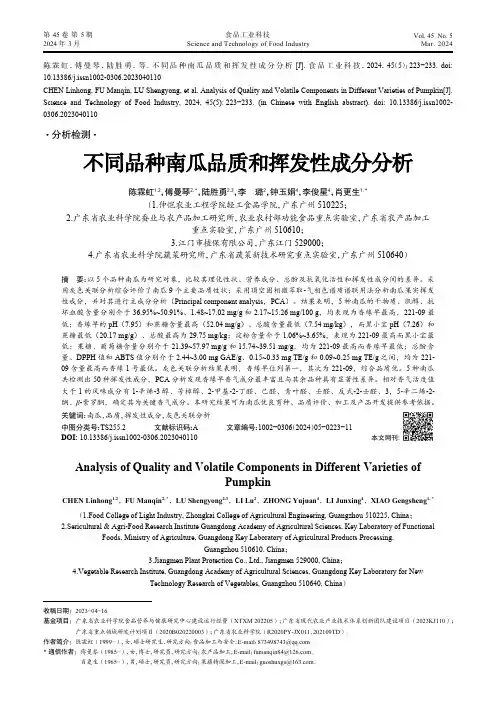 不同品种南瓜品质和挥发性成分分析