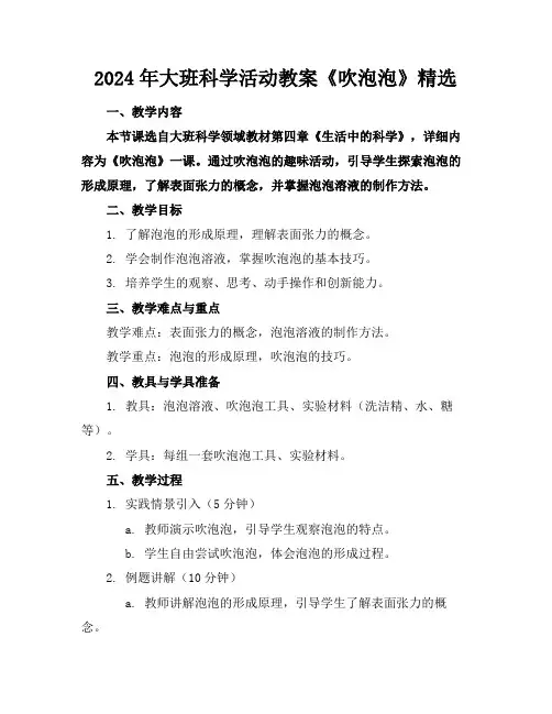 2024年大班科学活动教案《吹泡泡》精选