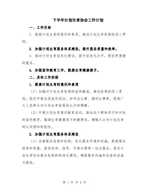 下半年计划生育协会工作计划