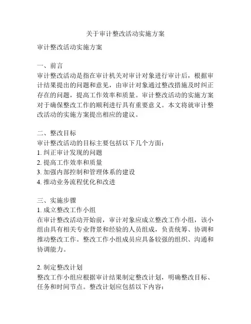 关于审计整改活动实施方案