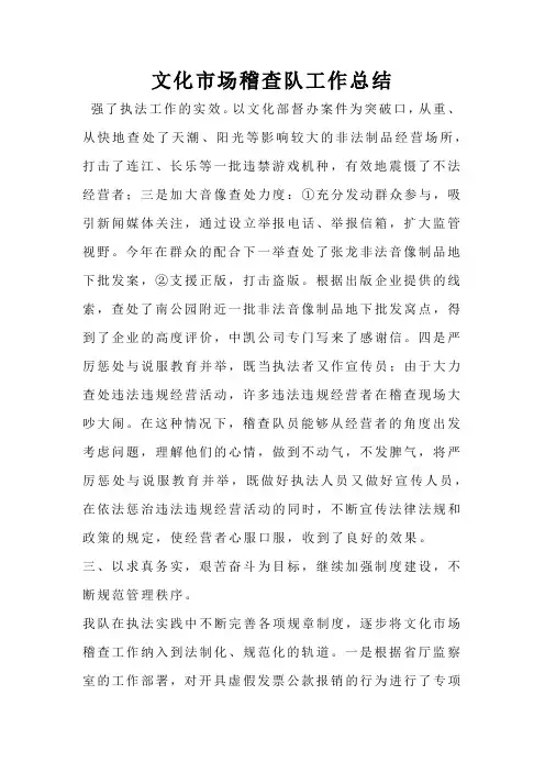 文化市场稽查队工作总结