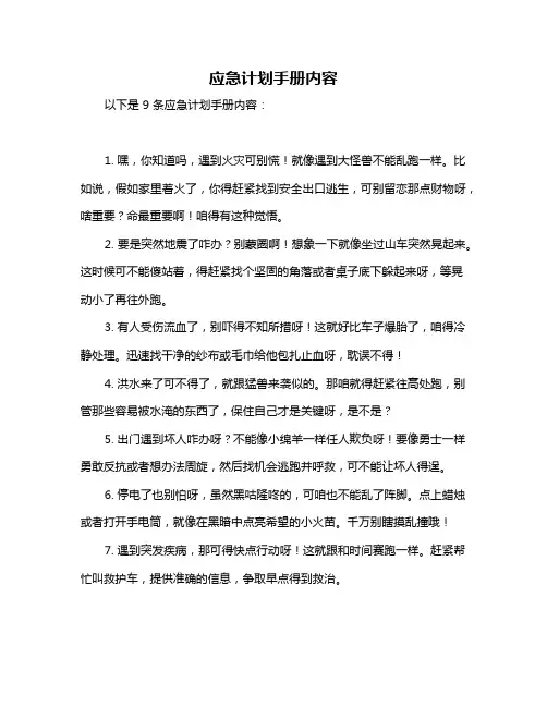 应急计划手册内容
