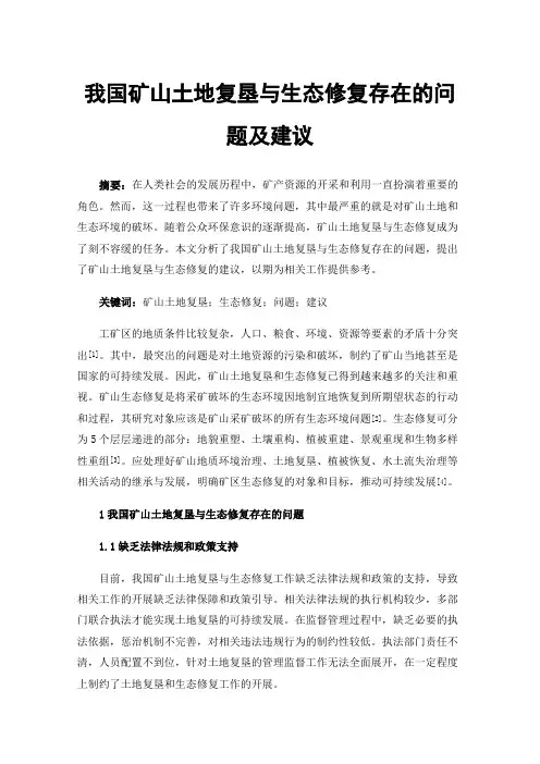 我国矿山土地复垦与生态修复存在的问题及建议