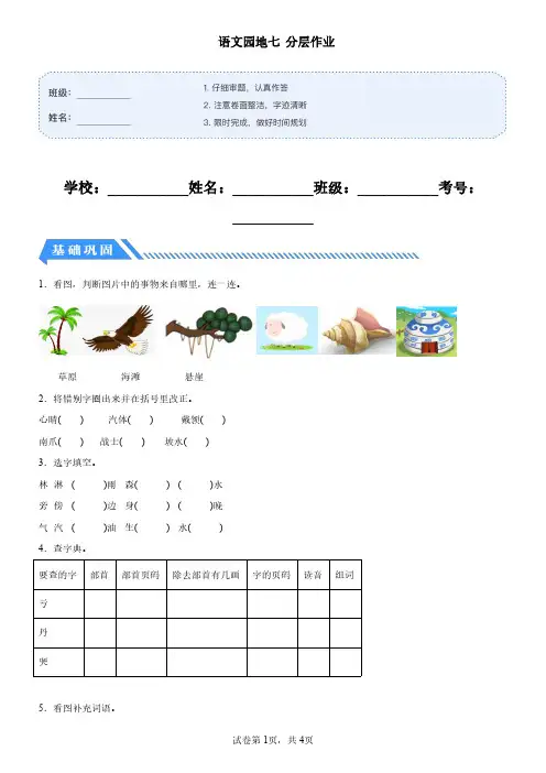 部编版语文二年级上册语文园地七练习卷