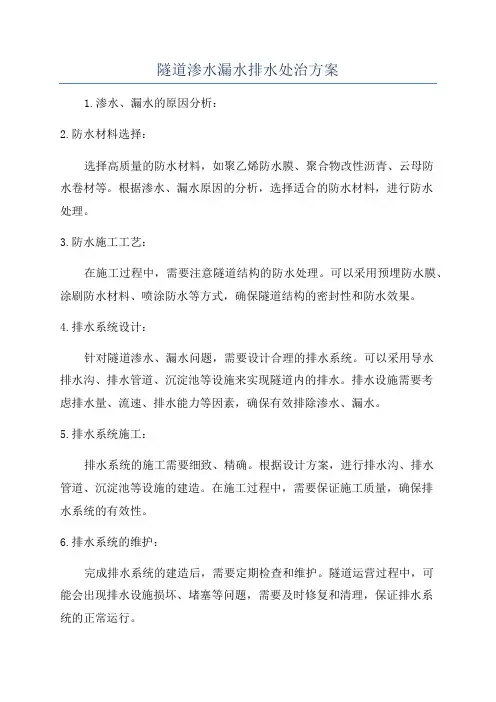 隧道渗水漏水排水处治方案