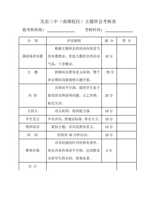主题班会评分表