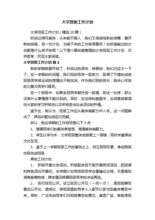 大学班级工作计划（精选20篇）