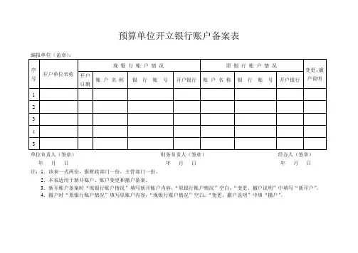 预算单位开立银行账户备案表