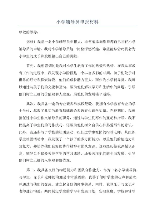 小学辅导员申报材料