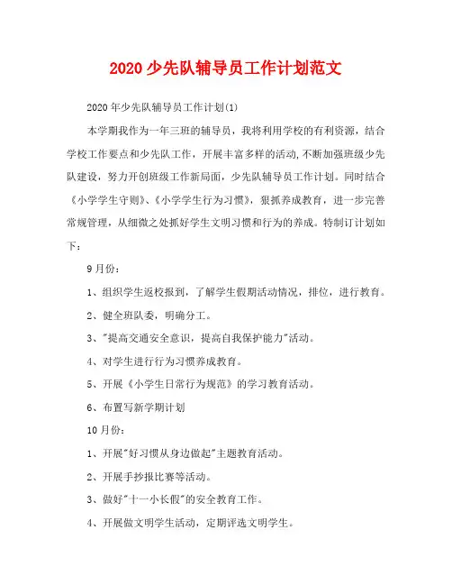 2020少先队辅导员工作计划范文