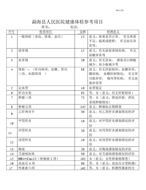 人民医院健康体检参考项目
