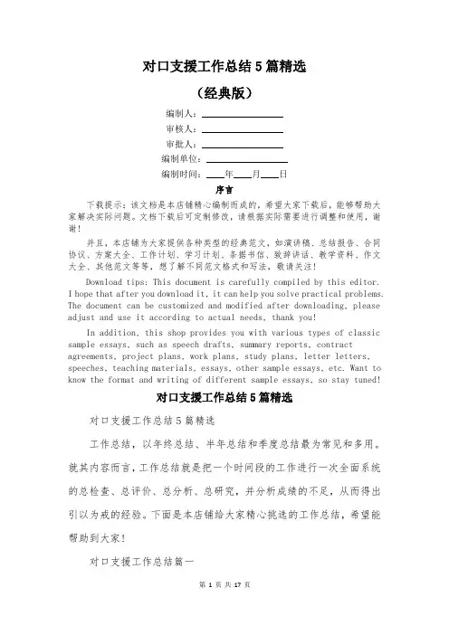 对口支援工作总结5篇精选