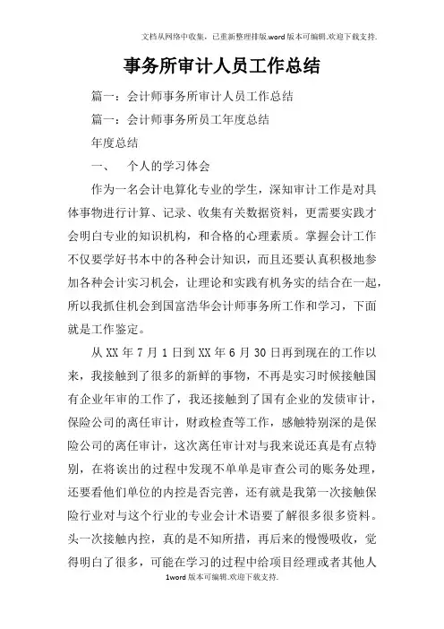 事务所审计人员工作总结