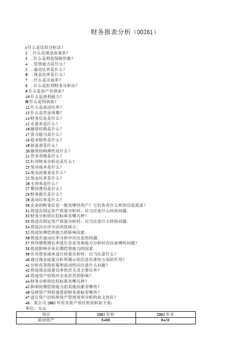自学考试00161《财务报表分析》复习资料