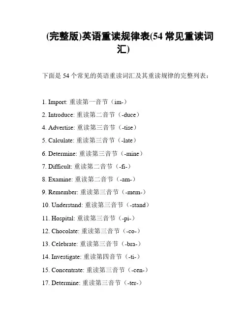 (完整版)英语重读规律表(54常见重读词汇)
