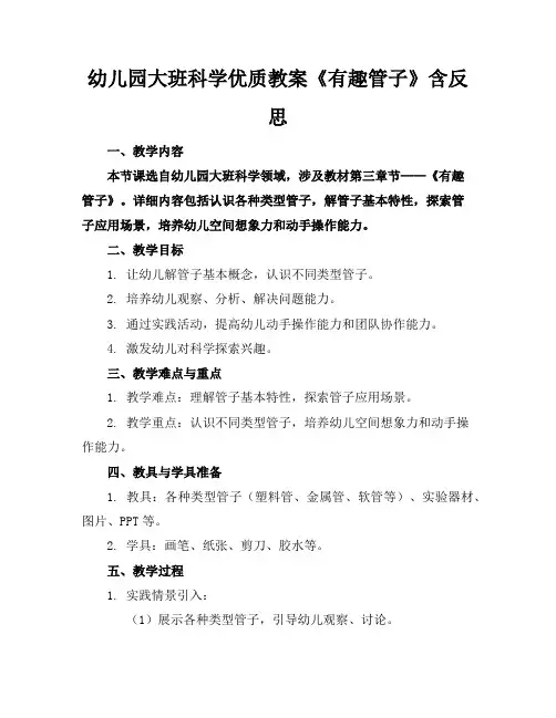 幼儿园大班科学优质教案《有趣的管子》含反思