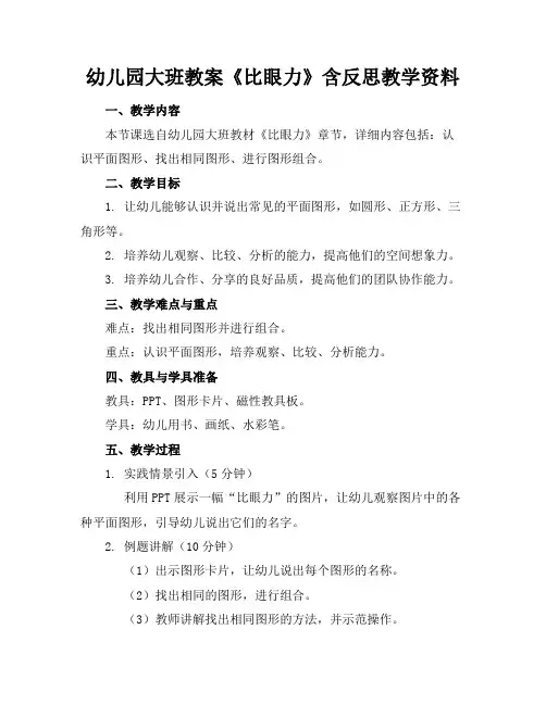 幼儿园大班教案《比眼力》含反思教学资料