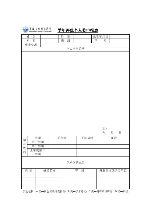 个人奖项申报表