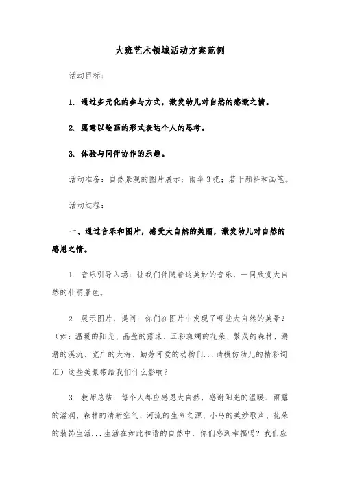 大班艺术领域活动方案范例（六篇）