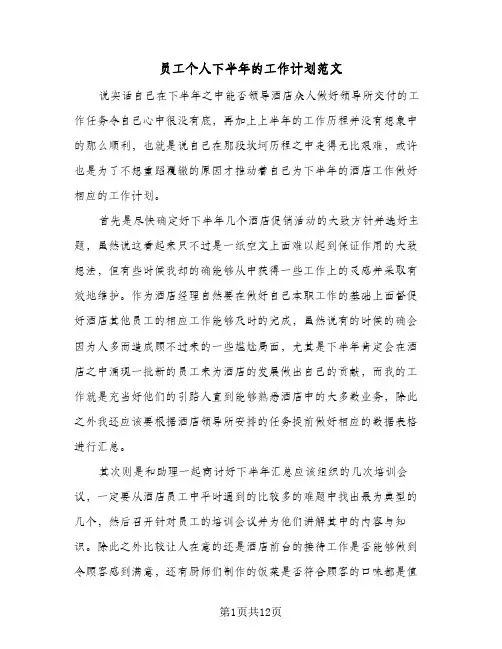 员工个人下半年的工作计划范文(8篇)