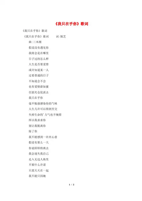 《我只在乎你》歌词