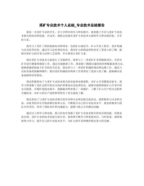 采矿专业技术个人总结_专业技术总结报告