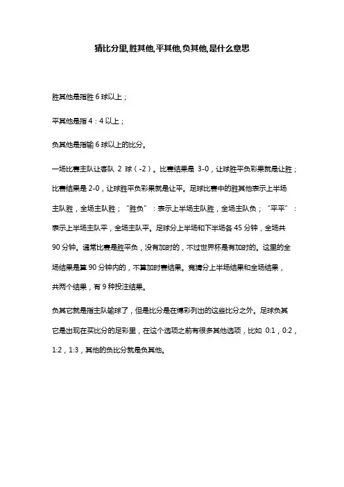 猜比分里,胜其他,平其他,负其他,是什么意思