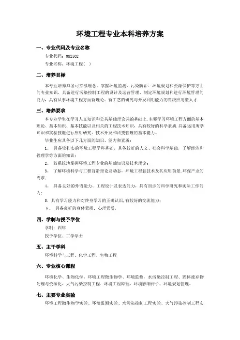 环境工程专业本科培养方案