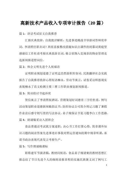 高新技术产品收入专项审计报告(20篇)