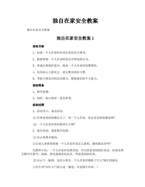 独自在家安全教案