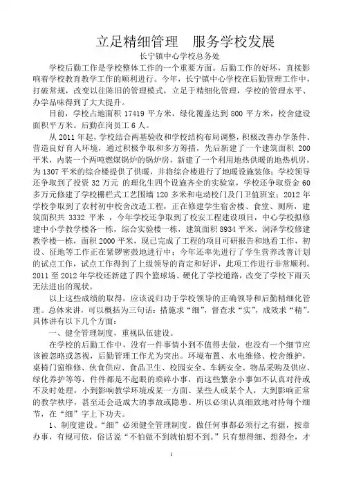中心学校总务管理精细化工作总结
