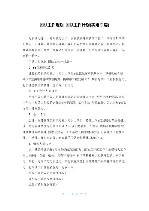 团队工作规划 团队工作计划(实用5篇)