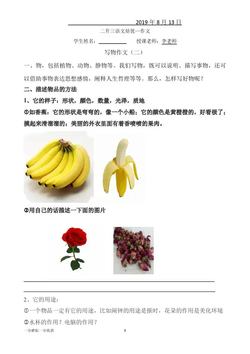 二升三语文写物作文培训指导