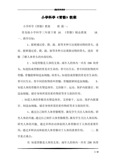 小学科学《骨骼》教案
