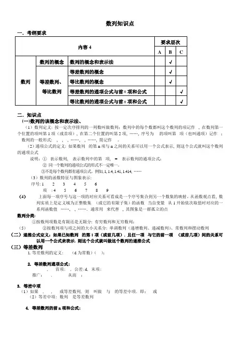 高考文科数列知识点总结